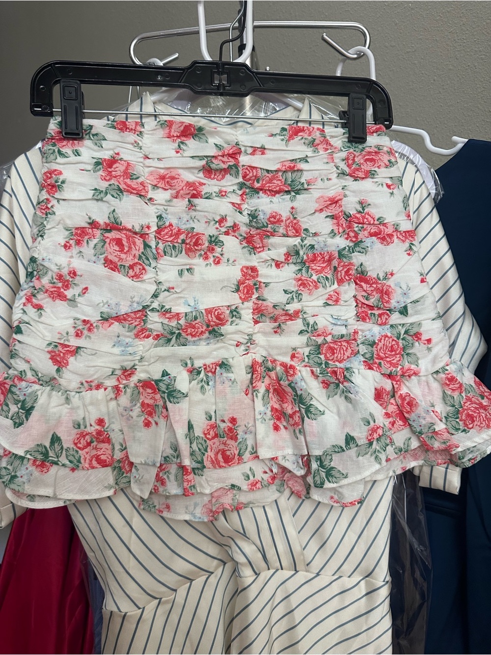 Endless Rose White Strapless Ruffle Tube Top with Pink Rose Print